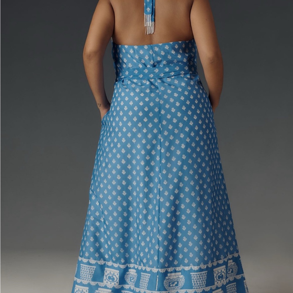 Anthropologie Blue Halter Maxi Dress with Tie Waist-NWT-3x - Picture 4 of 4